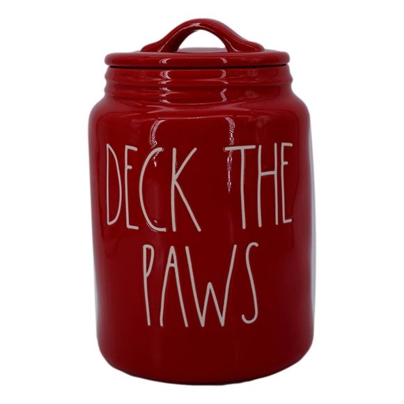 Magenta Rae Dunn Canister Deck The Paws Christmas Cat Dog Treats Holder Red New - Picture 1 of 4